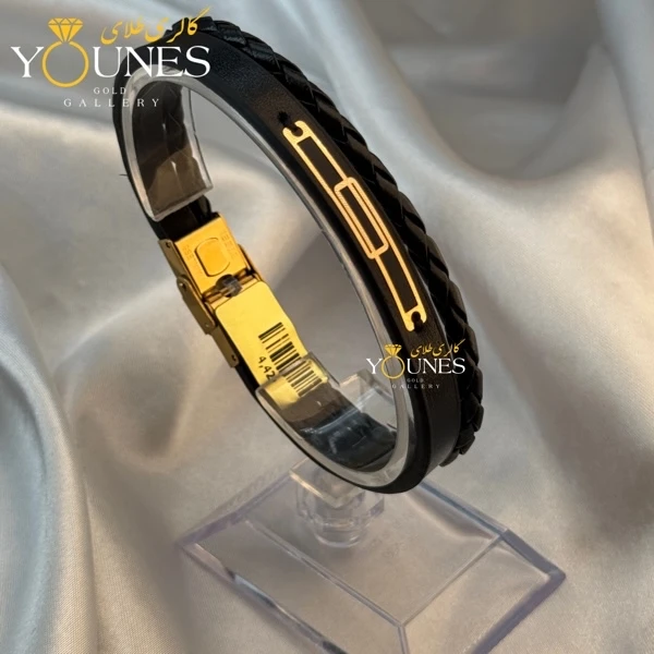 دستبند طلا چرم مردانه مستطیلی هندسی L116